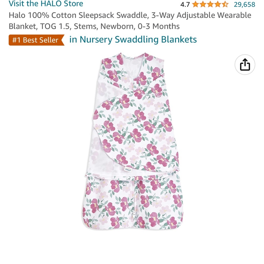 Halo sleepsack/swaddle 0-3 months. Washed once but never worn!